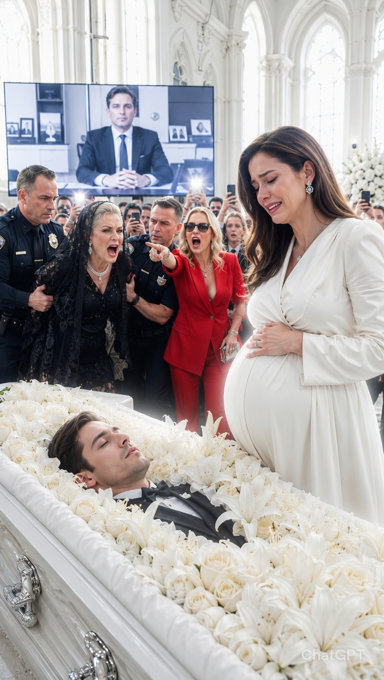 My husband was barely cold in his coffin, and my mother-in-law was already demanding the keys to our house. “Pack your bags, incubator,” she sneered, dropping a fake paternity test onto his casket. “My son’s millions belong to his real family.” My sister-in-law stepped up and literally ripped my wedding ring right off my finger. I stood there, eight months pregnant, trembling as they laughed. Then, the church doors slammed open. My husband’s attorney walked in, carrying a projector. “Per the deceased’s strict instructions,” he announced, “this video must be played before the burial.” My mother-in-law smiled proudly—until my dead husband’s face appeared on the screen, and the first sentence he spoke made her instantly collapse to the floor…