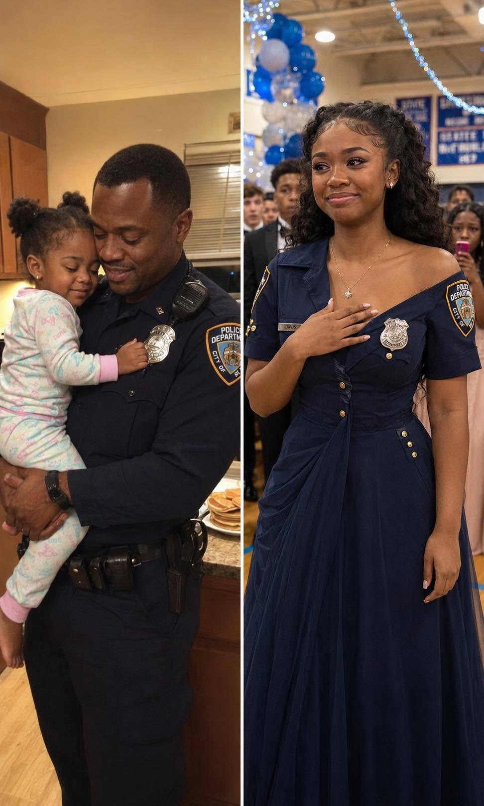 My Daughter Made Her Prom Dress Out of Her Late Dad’s Uniform – When Her Mean Classmate Poured Punch on It, the Girl’s Mother Grabbed the Mic and Said Something That Froze the Whole Gym