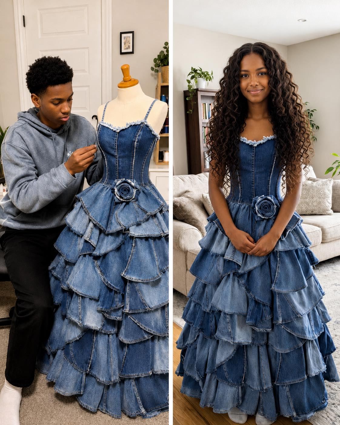 My Stepmom Refused to Give Me Money for a Prom Dress – My Brother Sewed One from Our Late Mom’s Jeans Collection