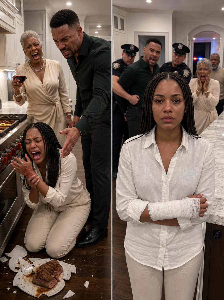 My husband deliberately pushed my hand onto the hot stove because the steak was “overcooked.” As I collapsed in agony, my mother-in-law stepped over me to grab the wine, laughing, “She needs to