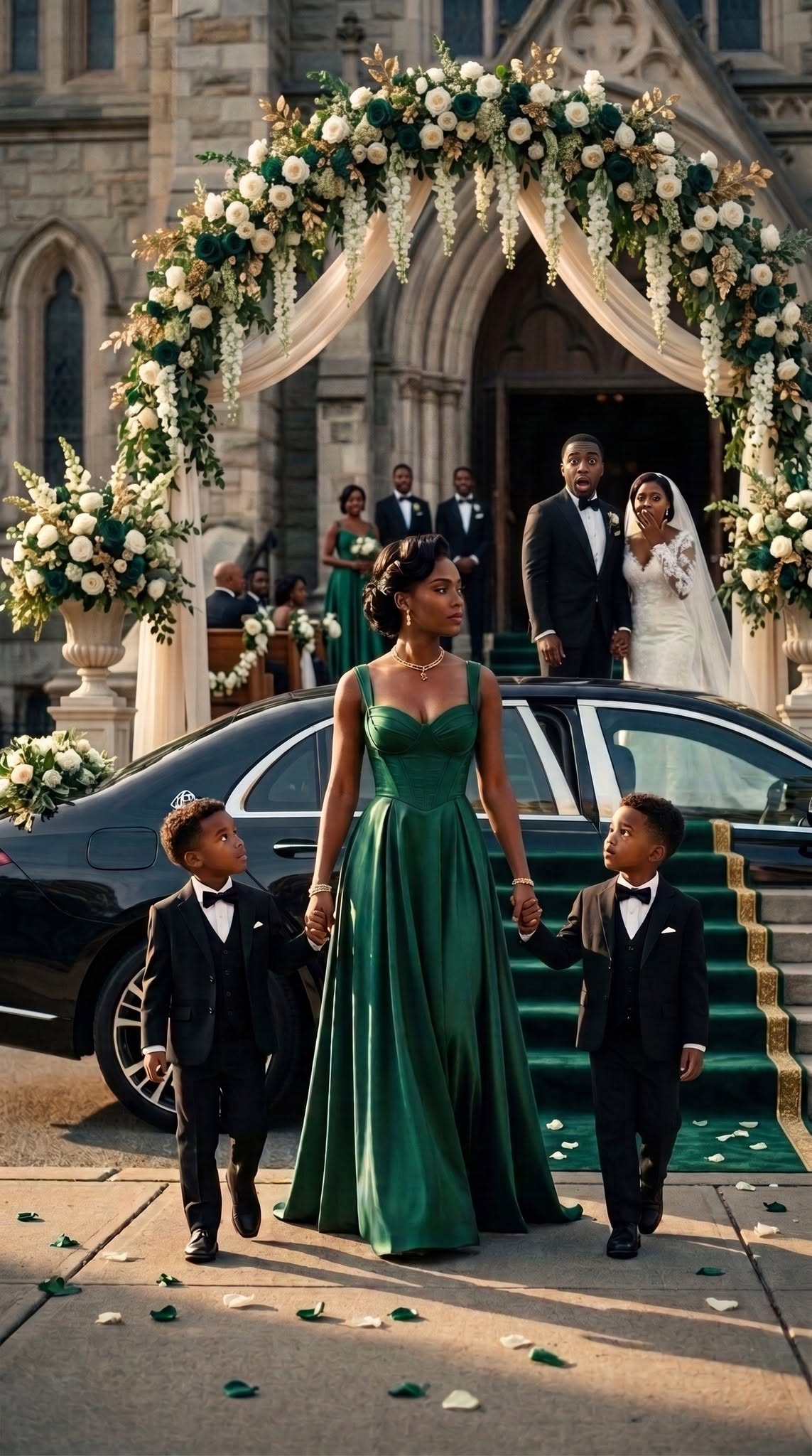 At his wedding, my ex sneered, “Here’s cash so you don’t look starving.” But minutes later, a billion-peso car parked outside. I stepped out with twins who looked identical to him. His bride gasped in horror as he muttered, “It can’t be…”