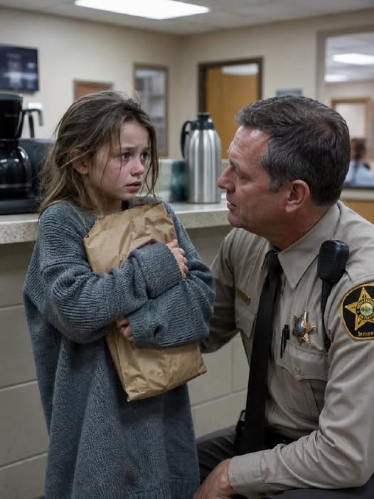 She was only seven when she walked nine blocks in the dark with her baby brother hidden in a grocery bag, stepped barefoot into the Briar Glen Police Department at 9:46 p.m., and whispered, “Please… I brought him here alone,” but the real terror began when Deputy Evan Hollis opened the folded note from her mother, realized the child had followed a secret escape plan perfectly, and then saw the man the note warned about walk through the station doors acting calm enough to fool everyone — except the little girl who already knew exactly what his smile meant