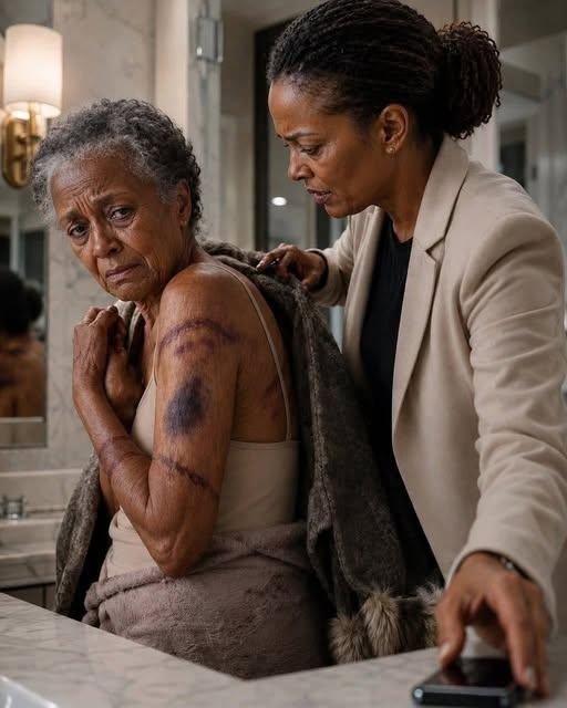 came home to visit my elderly mother, but when I offered to help bathe her, she shrank back in terror. “Please… don’t take off my coat,” she pleaded, her body trembling. The moment I carefully slipped it from her shoulders, I saw dark bruises and rope marks covering her fragile skin.